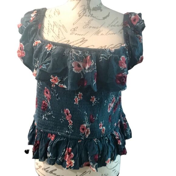 B 0G Collective XXL Green Floral Elastic Crop Top - Picture 10 of 12